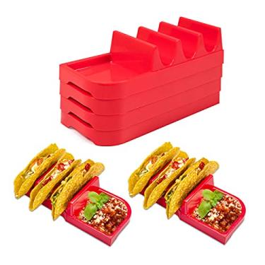 Imagem de Conjunto de 4 suportes para tacos – bandejas grandes de plástico para até 3 tacos macios e duros – suporte colorido para casa, festa, crianças
