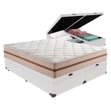 Imagem de Anjos, Cama Box com Baú Branco e Colchão King Classic Anjos