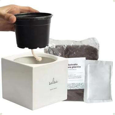 Imagem de Kit Horta Urbana Vaso Autoirrigavel C/Substrato Semente Cebolinha Minimalista Decorativo Branco Cinza Rosa Creme 10cm x 11cm (Branco) (Cinza Claro)