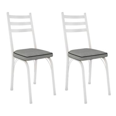 Imagem de Kit 2 Cadeiras De Cozinha Luisiana Estampado Platina Pés De Ferro Branco