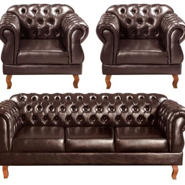 Imagem de Conjunto Sofá Duquesa Chesterfield 3 Lugares + 2 Poltronas Café