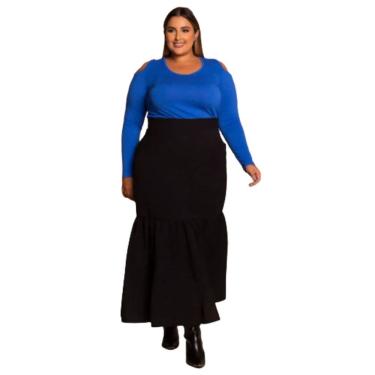 Imagem de Saia Longa Preta Linho Forrada Catarina Plus Size Domenica