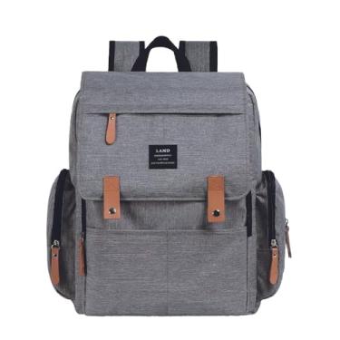 Imagem de THE LAND Bolsa Mochila Maternidade, Original, Modelo Luxury, Marca d’água LANDUO, Até 7kg, 16 Bolsos Funcionais, Trocador, Ganchinhos, Impermeável, Térmica, Oxford 600D. (Preto) (Cinza)