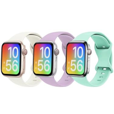 Imagem de NewJourney Pulseira de relógio Apple para crianças, pacote com 3, pulseira esportiva de silicone macio à prova d'água, para meninos e meninas e crianças, compatível com iWatch séries 8, 7, 6, 5, 4, 3,