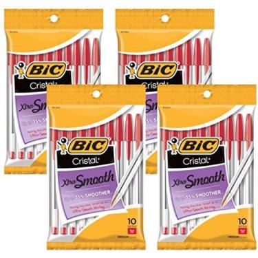 Imagem de Caneta esferográfica BIC Cristal Stic, 1,0 mm, ponta média, tinta vermelha, pacote com 40