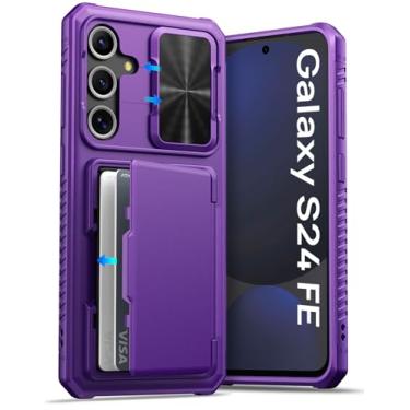 Imagem de ATATOO Capa carteira para Samsung Galaxy S24 FE com suporte para cartão (loja de 4 a 5 cartões) e capa de lente deslizante, proteção de nível militar, capa de celular robusta à prova de choque para