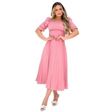 Imagem de Vestido Festa Midi Plissado Laço Atras Manga Bufante - Look Modas Octa