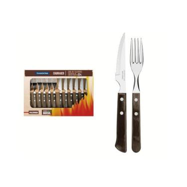 Imagem de Jogo de Talheres para Churrasco Tramontina em Aço Inox Polywood 12 Peç