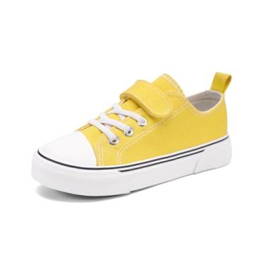 Imagem de Zoroadke Tênis infantil infantil para meninos e meninas, cano baixo, tira ajustável, sapatos de lona para crianças, Amarelo, 15
