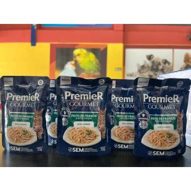 Imagem de Kit com 5 sachê Premier Gourmet para Gatos Sabor Peito de Frango e Arr