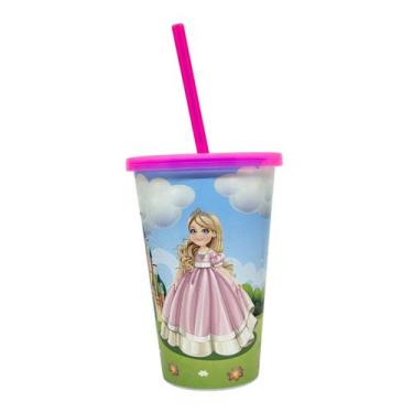 Imagem de Copo Infantil 500ml Decorado Estampa Princesa Tampa E Canudo - Usual U