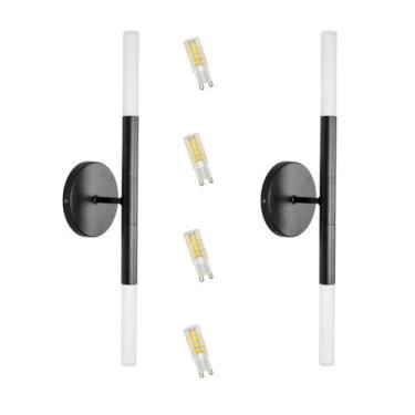 Imagem de kit 2 Arandela Tubo 2 Difusores Acrilico Preto Fosco C/ Led - Kazaprim