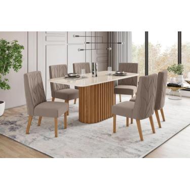 Imagem de Mesa de Jantar Solana 180 C. Vidro 6 Cad. Eloa Amendoa - Henn - LM DEC