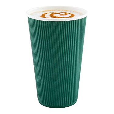 Imagem de Restaurantware Copos de café de papel de 590 ml, 10 copos de papel descartáveis de parede ondulada - à prova de vazamento, recicláveis, copos quentes de papel verde floresta, isolados, tampas
