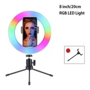 Imagem de Kit Ring light tripé iluminador selfie vídeos make  8 Pol + Tripé De M