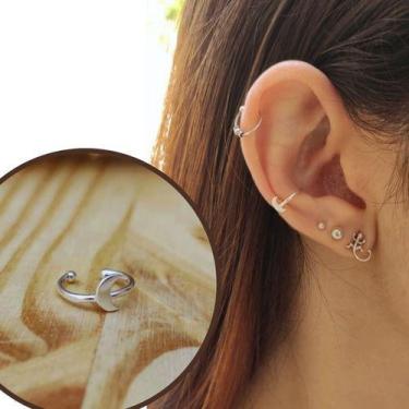 Imagem de Piercing De Pressão Fake Orelha Ear Em Prata 925 Maciça Lua - Anels Jo