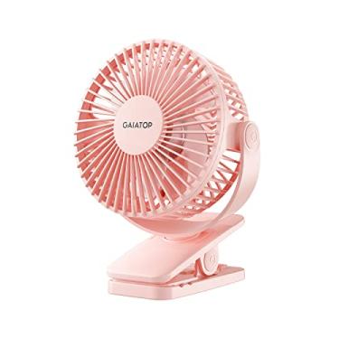 Imagem de Ventilador portátil Gaiatop com clipe operado por bateria, pequeno, potente, 3 velocidades, silencioso, vira 360°, recarregável por USB para mesa, escritório, carrinho de bebê, acampamento - Rosa