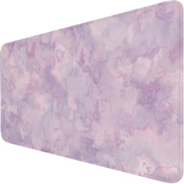 Imagem de Mouse pad grande estendido para jogos com bordas costuradas, (80 x 30 cm) base de borracha natural antiderrapante durável, tapete de teclado de computador à prova d'água para profissionais de esportes/jogadores/desktop/escritório/casa, roxo mármore