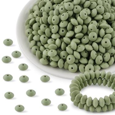 Imagem de Kovict 300 peças de contas de lentilha de silicone de 12 mm, contas espaçadoras de silicone para colar, pulseira, porta-chaves, canetas artesanais (verde fosco)