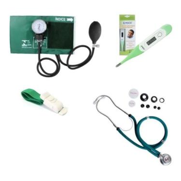 Imagem de Kit Enfermagem Esfigmomanômetro Esteto Garrote Termometro - Premium,  