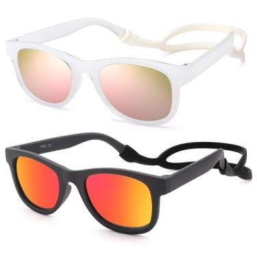Imagem de Hycredi Óculos de sol polarizados flexíveis dobráveis para bebês com alça para recém-nascidos meninos meninas de 0 a 18 meses, B7 - Pacote com 2 - Jelly Branco/Rosa espelhado + Marrom/Laranja