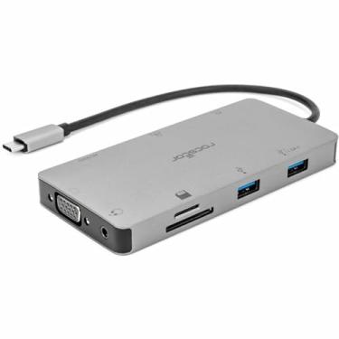 Imagem de Rocstor Hub USB-C multiportas de 9 portas – USB tipo C para Gigabit Ethernet RJ45, HDMI 4K a 30Hz, VGA 1080P 2K@60Hz, slot para leitor de cartão TF e SD, (2) portas USB 3.0, conector de áudio de 3,5