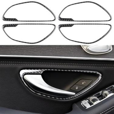 Imagem de NVCNX Fibra de carbono real compatível com Mercedes-Benz C-Class W205 2015-2023 / GLC 2016 2017 2018 2019 2020 2021 2022 acessórios para porta de carro maçaneta interna moldura decalque 4 peças