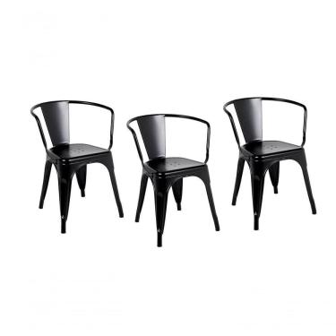 Imagem de Kit 3 Cadeiras Iron Tolix Francesinha Industrial Com Apoio De Braços Pretas