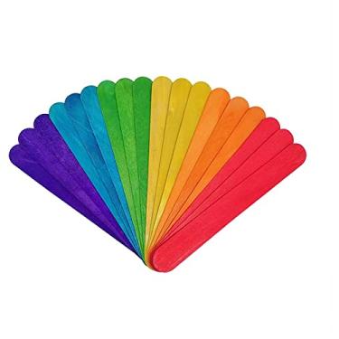 Imagem de KTOJOY Bastões Artesanais de Madeira Jumbo Coloridos de 6 "100 Peças Palitos de Artesanato Coloridos de Picolé de Madeira Bastões Largos de 3/4" Bastões de Picolé para Artesanato Faça Você Mesmo, Proj