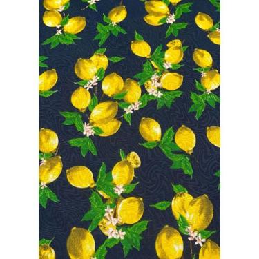 Imagem de Tecido Jacquard Estampado Limão Siciliano Fundo Marinho - 1,40m de Lar