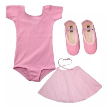 Imagem de Kit Ballet 3 Peças Collant Meia Manga Saia Sapatilha Jazz - Maria Chic