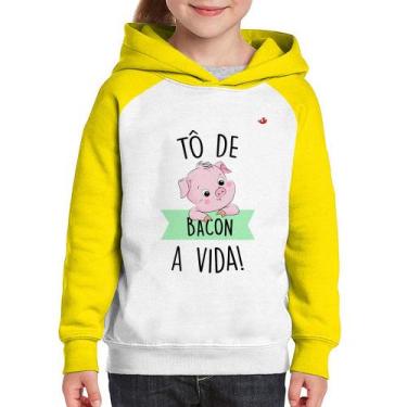Imagem de Moletom Infantil Tô de bacon a vida! - Foca na Moda, Branco, Amarelo, 