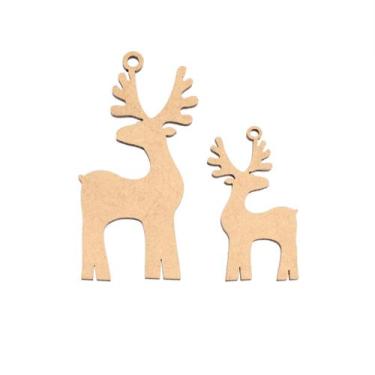 Imagem de Aplique Rena Mãe e Filho Natal C/ 2 Peças Em MDF Cru Recorte a Laser -