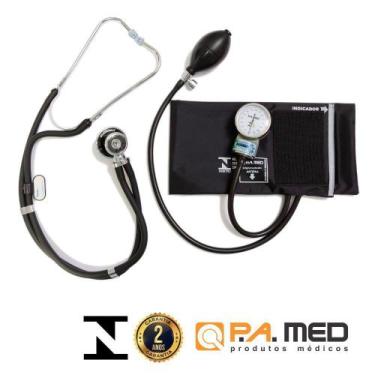 Imagem de Kit Ap. Pressão Esfigmomanômetro + Estetoscópio PA Med Black - P.A. Me