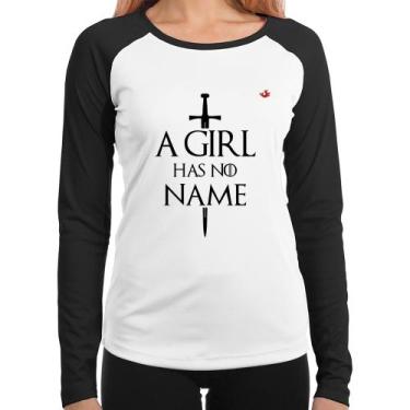 Imagem de Baby Look Raglan A girl has no name Manga Longa - Foca na Moda, Branco
