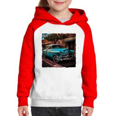 Imagem de Moletom Infantil Carro clássico azul - Foca na Moda, Branco, Vermelho,