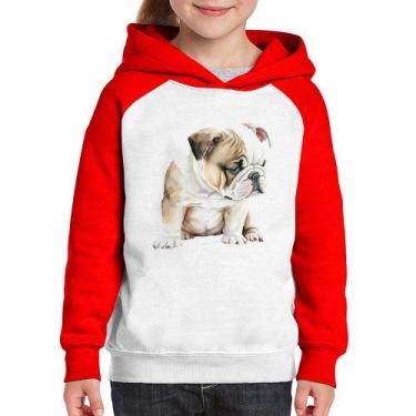 Imagem de Moletom Infantil Cachorro Buldogue Inglês - Foca na Moda, Branco, Verm