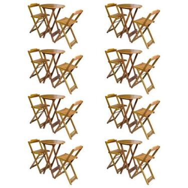 Imagem de Kit 8 Jogos de Mesa Bistrô de Madeira com 2 Cadeiras Dobravel Ideal pa