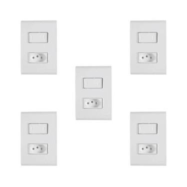 Imagem de Kit 5 Conjunto Interruptor Parelelo Tomada Branco Tramontina