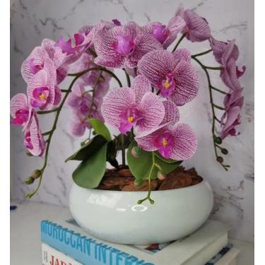 Imagem de Arranjo Com 4 Orquídeas Violeta Vaso Ceramica 28cm - FLORESCER DECOR