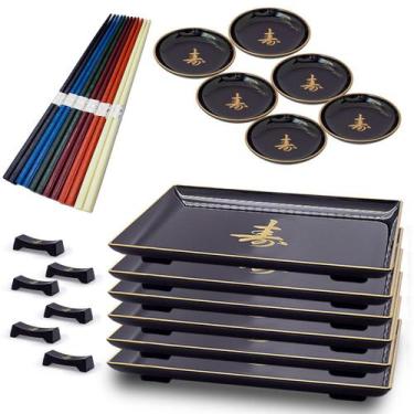Imagem de Kit Oriental P/6 Pessoas Molheira Hashi Prato Descanso Hashi - AC