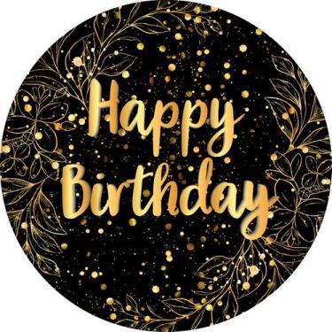 Imagem de Painel De Festa Redondo 1,50x1,50 - Fundo Preto Folhagens Efeito Brilh