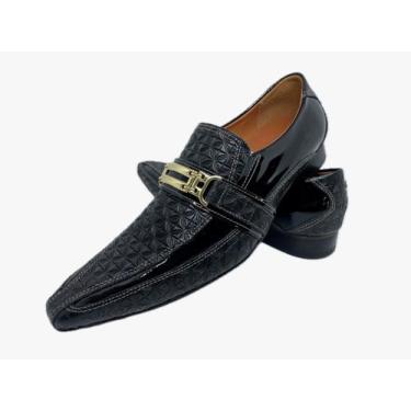 Imagem de Sapato Masculino Italiano Em Couro Social Preto Quadriculado Ref: D781