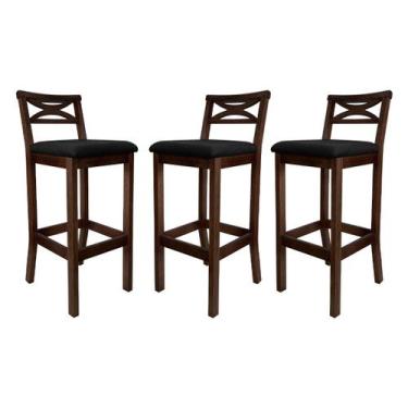 Imagem de Kit 3 Banquetas Media Estofada para Bancada Madri Madeira Capuccino Su