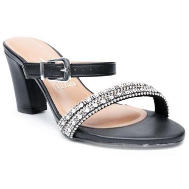 Imagem de Tamanco Vizzano Fivela Strass Salto Grosso Feminino - Preto, 37