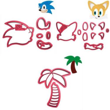 Imagem de Kit 3 Cortadores Sonic Raposa Tails Coqueiro Tropical - DOCE IMPRESSO,