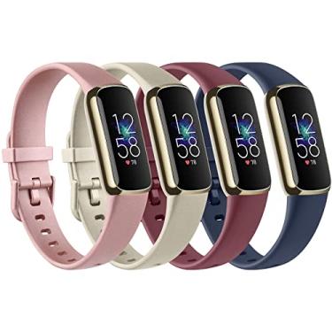 Imagem de Pacote com 4 pulseiras compatíveis com Fitbit Luxe, pulseiras esportivas de silicone macio para Fitbit Luxe Fitness Tracker (grande, ouro rosa/champanhe/vermelho vinho/azul marinho)
