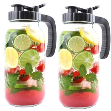 Imagem de Jarro de vidro Mason Jar de 1,8 l com tampa de 2 litros para água quente gelada, 2 conjuntos de frascos de vidro de boca larga de 1,8 litro para geladeira, loja, leite materno, bebidas, chá, café,