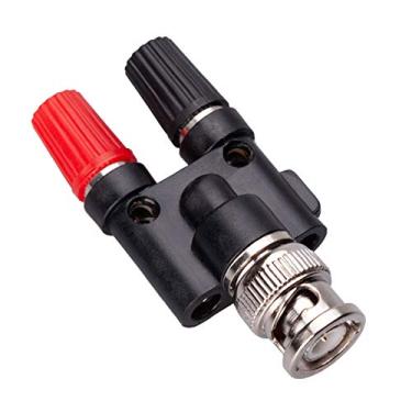 Imagem de Plugue BNC macho para 2 x 4 mm adaptador de soquete fêmea banana duplo acoplador/divisor coaxial RF adaptador conector duplo conector (BNC macho - banana fêmea)