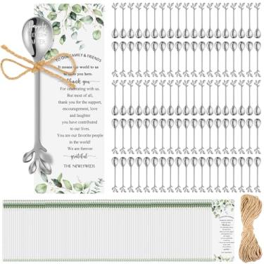 Imagem de Tioncy 100 Peças de Chá de Panela, Colheres de Chá de 4,9" de Folha de Aço Inoxidável Prateado, Colher de Chá de Sobremesa, Café, Chá, Lembrancinhas com Cartões de Agradecimento e Corda para Presente,